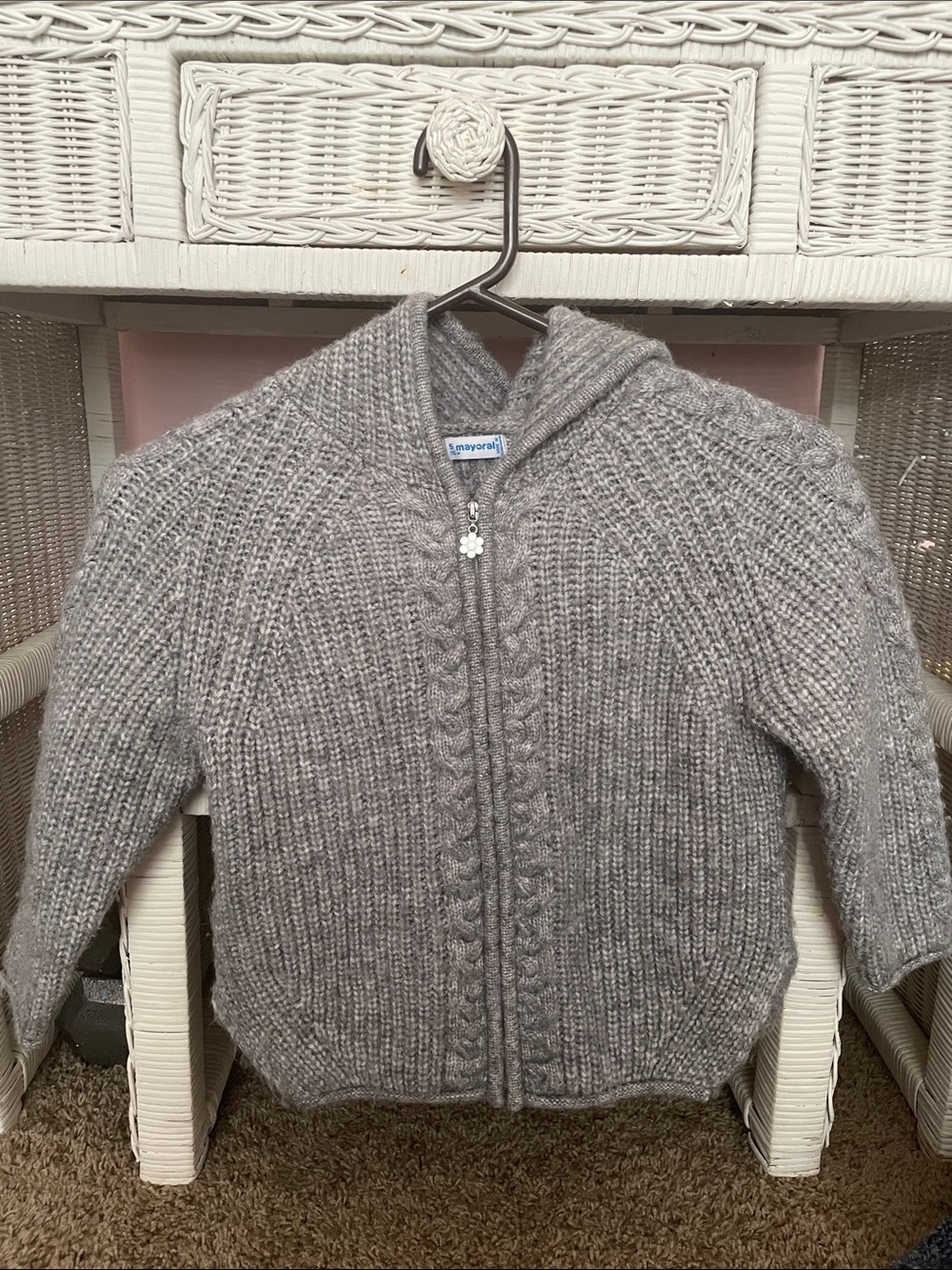 Mayoral Gray Hooded Cable Knit Zip Jacket
